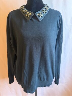 Jeweled Peter Pan Collar Crewneck Sweater